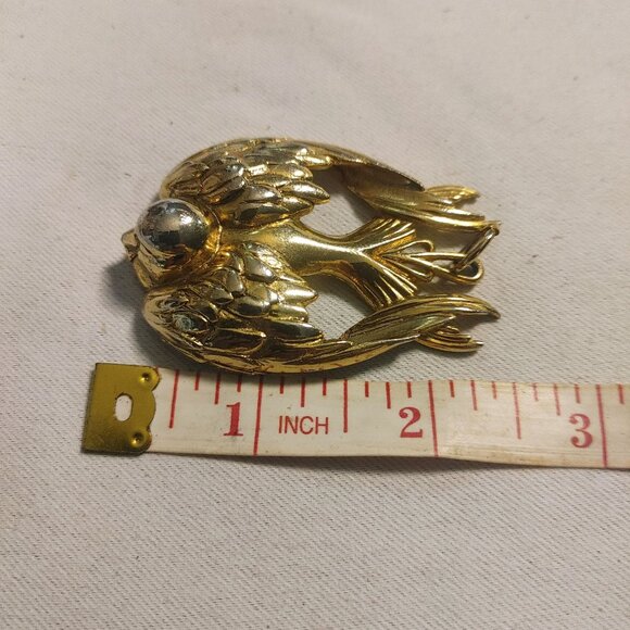 Lisner Peace Dove Pendant Vintage Gold Tone Phoenix Bird Textured Back Design - Picture 8 of 10